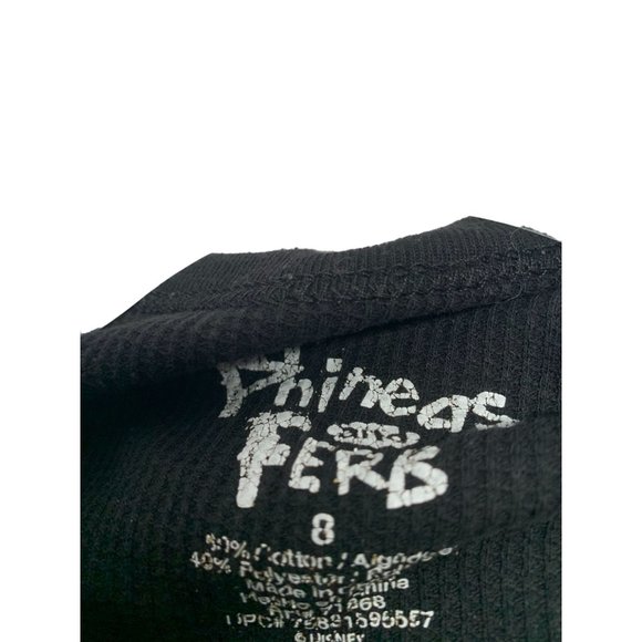 Disney Girls Size 8 Phineas and Ferb Waffle Knit Thermal Top Shirt  Black with G - Picture 3 of 4